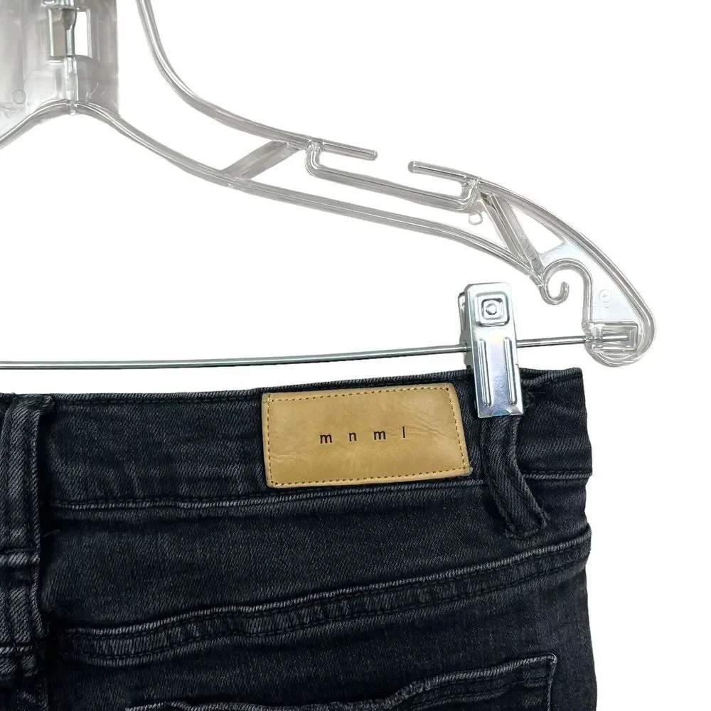 MNML Mens Jeans Stretch Slim Straight Distressed Raw Zip Fly Black Size 32W*